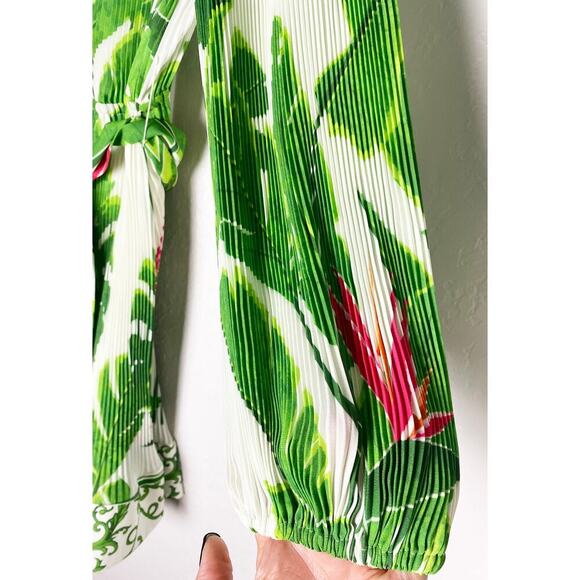 Milly Women's Liv Paradise Palm Pleated Self Tie Mini Dress Flowy Feminine NWT - Picture 4 of 9
